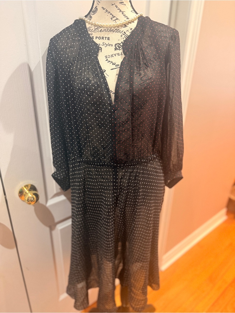 AKRIS PUNTO Black Polka Dot Long Sleeve Midi Dress